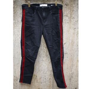 Velvet by Graham & Spencer Black Skinny Jeans with Red Velvet Side Stripe - 28